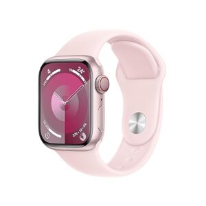Apple Watch Series 9 [GPS + Cellular 41mm] Smartwatch with Pink Aluminum Case with Light Pink Sport Band S/M. Fitness Tracker, Blood Oxygen & ECG Apps, Always-On Retina Display, Water Resistant