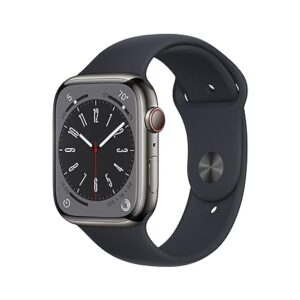 Apple Watch Series 8 [GPS + Cellular 45 mm] smart watch w/Graphite Stainless Steel Case with Midnight Sport Band. Fitness Tracker, Blood Oxygen & ECG Apps, Always- On Retina Display, Water Resistant