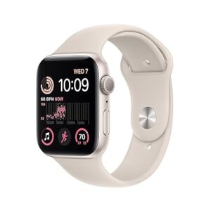 Apple Watch SE (2nd Gen) [GPS 44 mm] smart watch w/Starlight Aluminium Case & Starllight Sport Band. Fitness & Sleep Tracker, Crash Detection, Heart Rate Monitor, Retina Display, Water Resistant