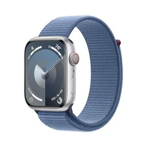 Apple Watch Series 9 [GPS + Cellular 45mm] Smartwatch with Silver Aluminum Case with Winter Blue Sport Loop One Size. Fitness Tracker,Blood Oxygen & ECG Apps, Always-On Retina Display,Water Resistant