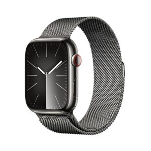 Apple Watch Series 9[GPS + Cellular 45mm] Smartwatch with Graphite Stainless steel Case with Graphite Milanese Loop One Size.Fitness Tracker,Oxygen & ECG Apps,Always-On Retina Display,Water Resistant