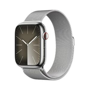 Apple Watch Series 9[GPS + Cellular 45mm]Smartwatch with Silver Stainless steel Case with Silver Milanese Loop One Size.Fitness Tracker,Blood Oxygen & ECG Apps,Always-On Retina Display,Water Resistant
