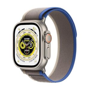 Apple Watch Ultra [GPS + Cellular 49 mm] smart watch w/Rugged Titanium Case & Blue/Grey Trail Loop - S/M. Fitness Tracker, Precision GPS, Action Button, Extra-Long BatteryLife, Brighter Retina Display