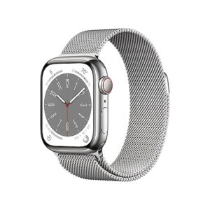 Apple Watch Series 8 [GPS + Cellular 41 mm] smart watch w/Silver Stainless Steel Case with Silver Milanese Loop. Fitness Tracker, Blood Oxygen & ECG Apps, Always- On Retina Display, Water Resistant